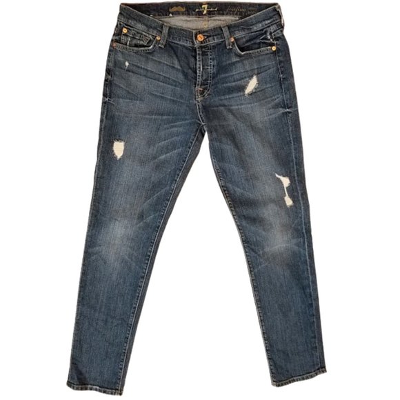 7 FOR ALL MANKIND Distressed Denim Josefina Skinny Boyfriend Jeans - Women's 28 - Picture 3 of 7